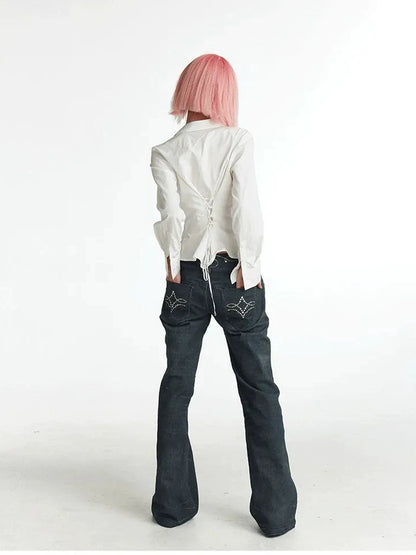 FayChui  Vintage Gemstone Floral Print Flare Pants