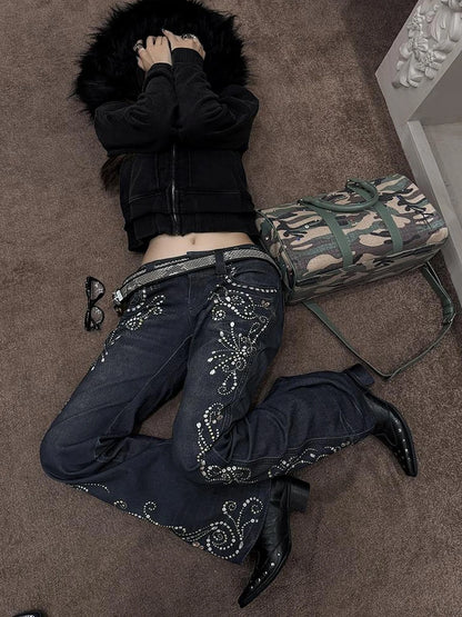 FayChui  Vintage Gemstone Floral Print Flare Pants