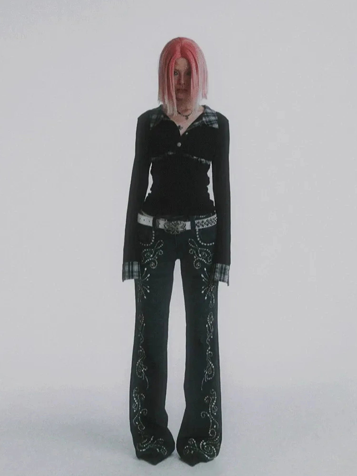 FayChui  Vintage Gemstone Floral Print Flare Pants