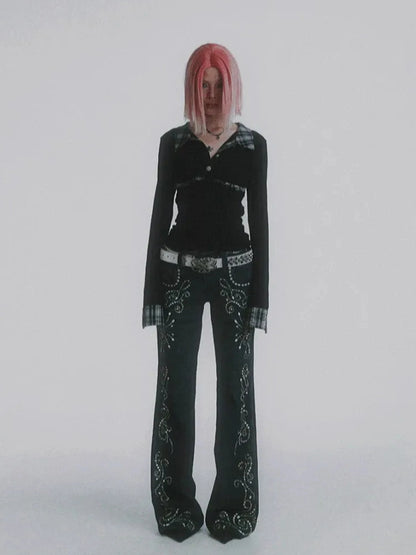 FayChui  Vintage Gemstone Floral Print Flare Pants