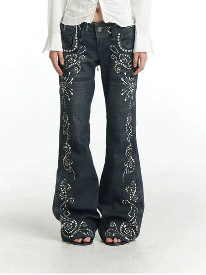 FayChui  Vintage Gemstone Floral Print Flare Pants