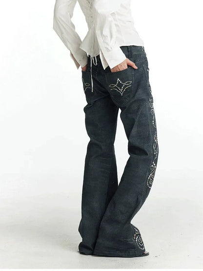 FayChui  Vintage Gemstone Floral Print Flare Pants