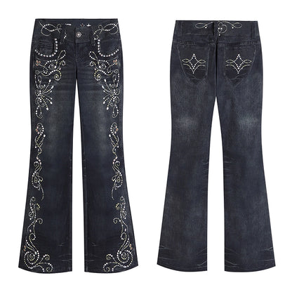 FayChui  Vintage Gemstone Floral Print Flare Pants
