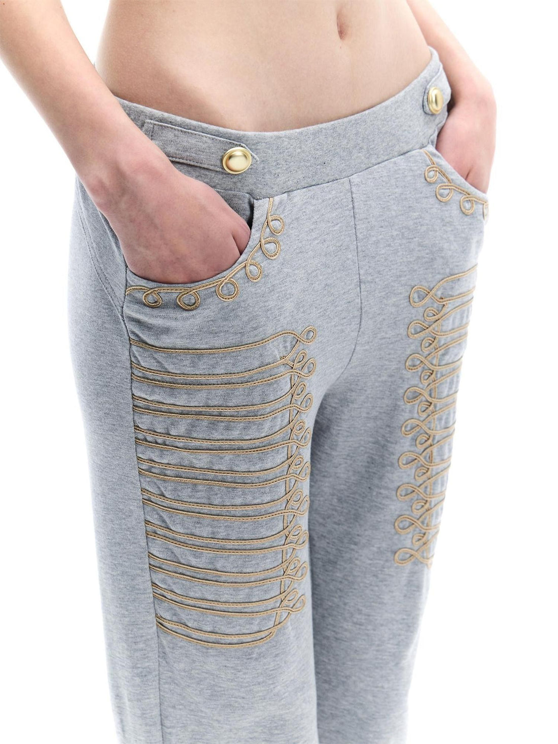 FayChui Vintage Gold Embroidered Rope Knot Slim Women&