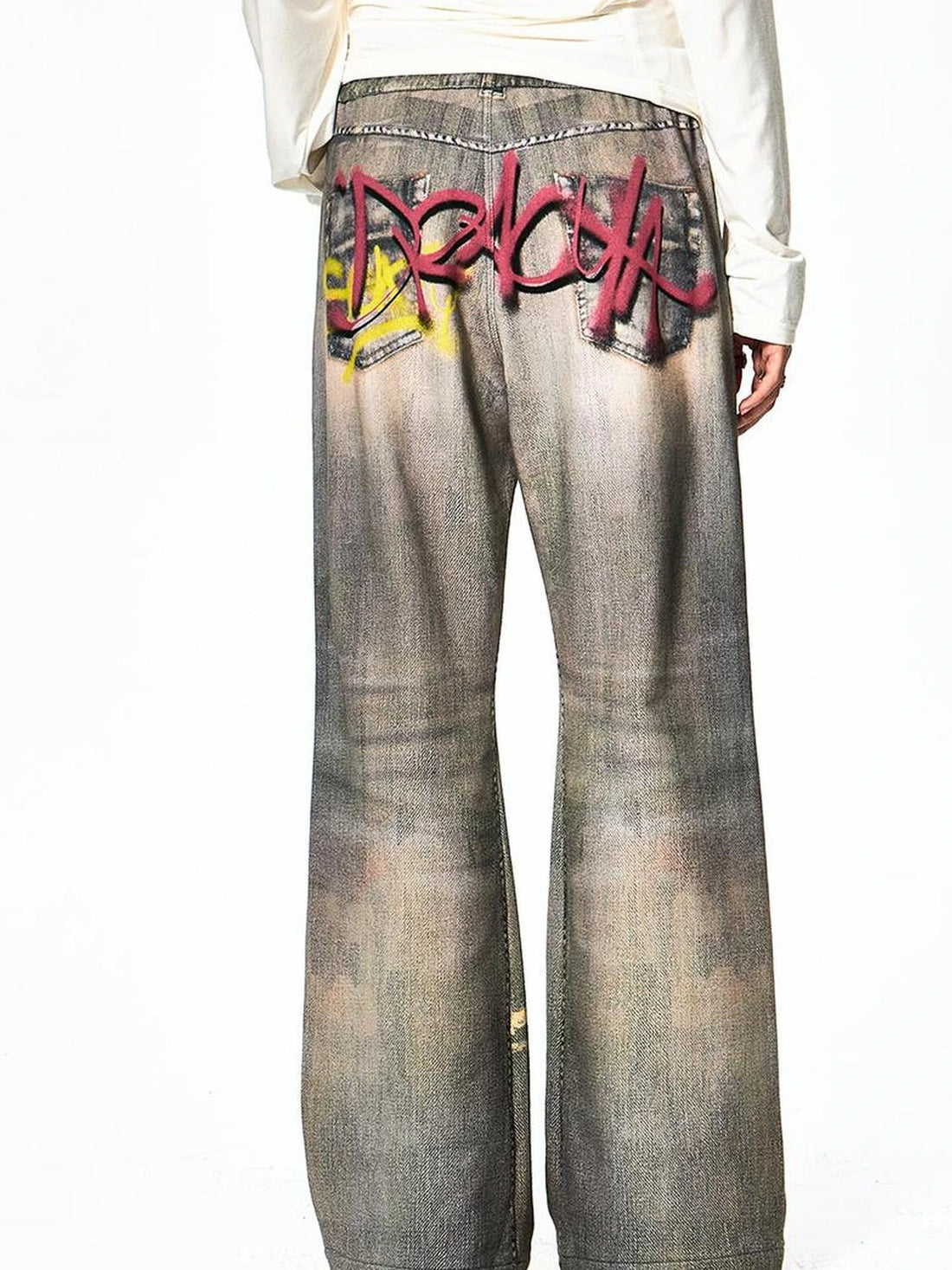 FayChui  Vintage Graffiti Print Flared Sweatpants