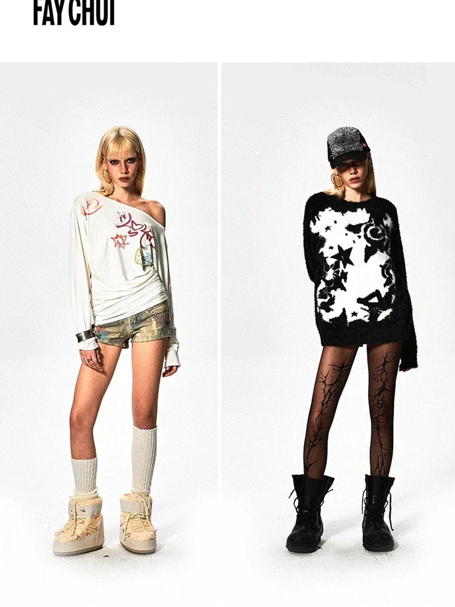 FayChui  Vintage Graffiti Print Low Rise Knit Shorts