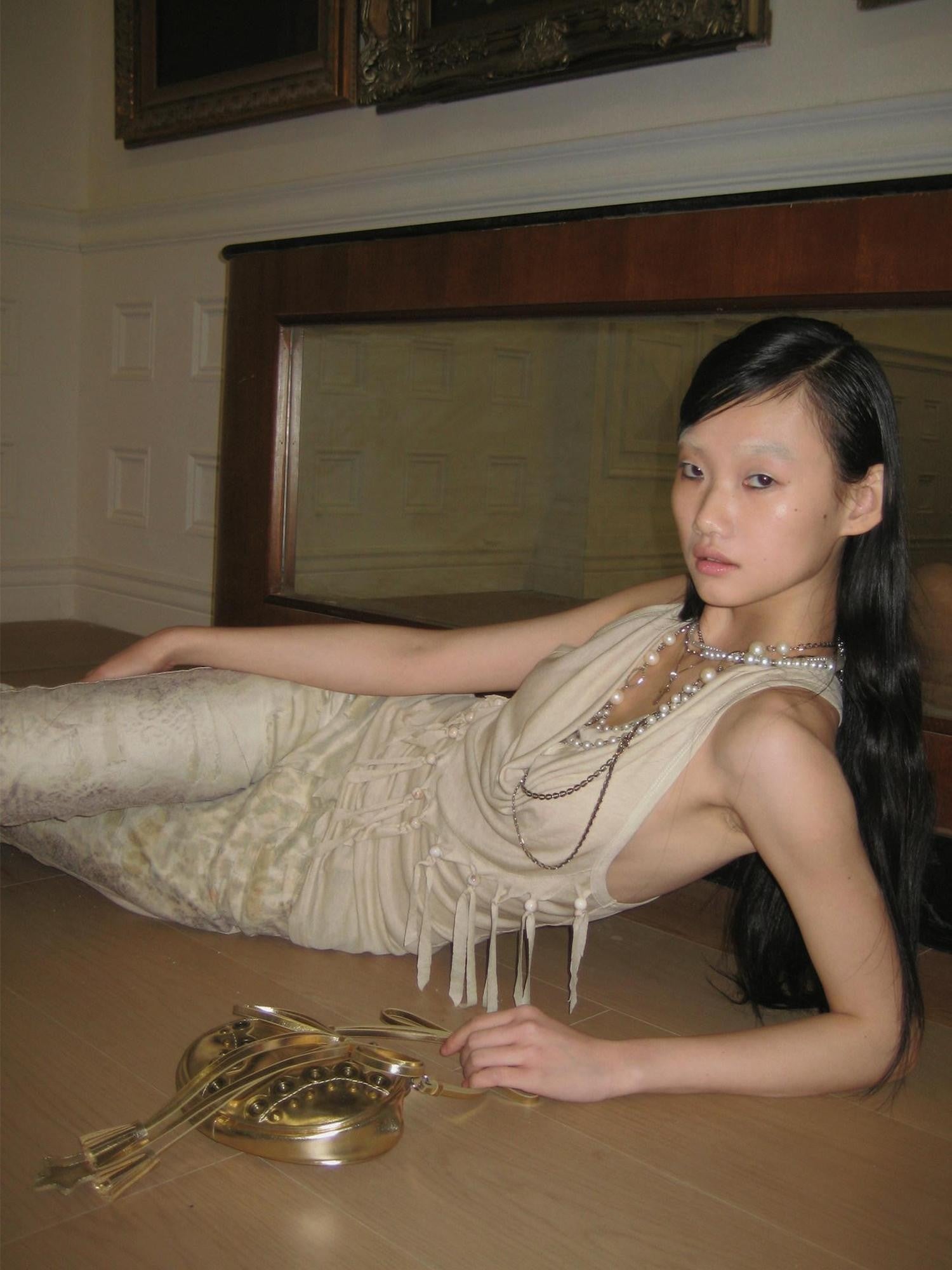 FayChui Vintage Heart Tassel Beaded Halter V-neck Women&