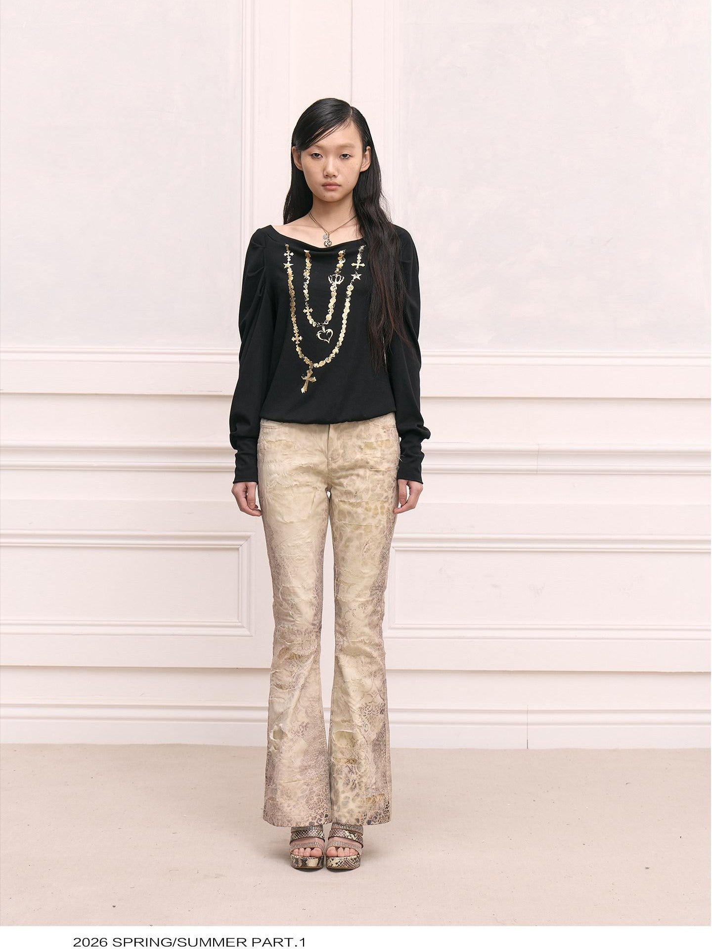 FayChui Vintage Leopard Distressed Mesh Ripped Women&