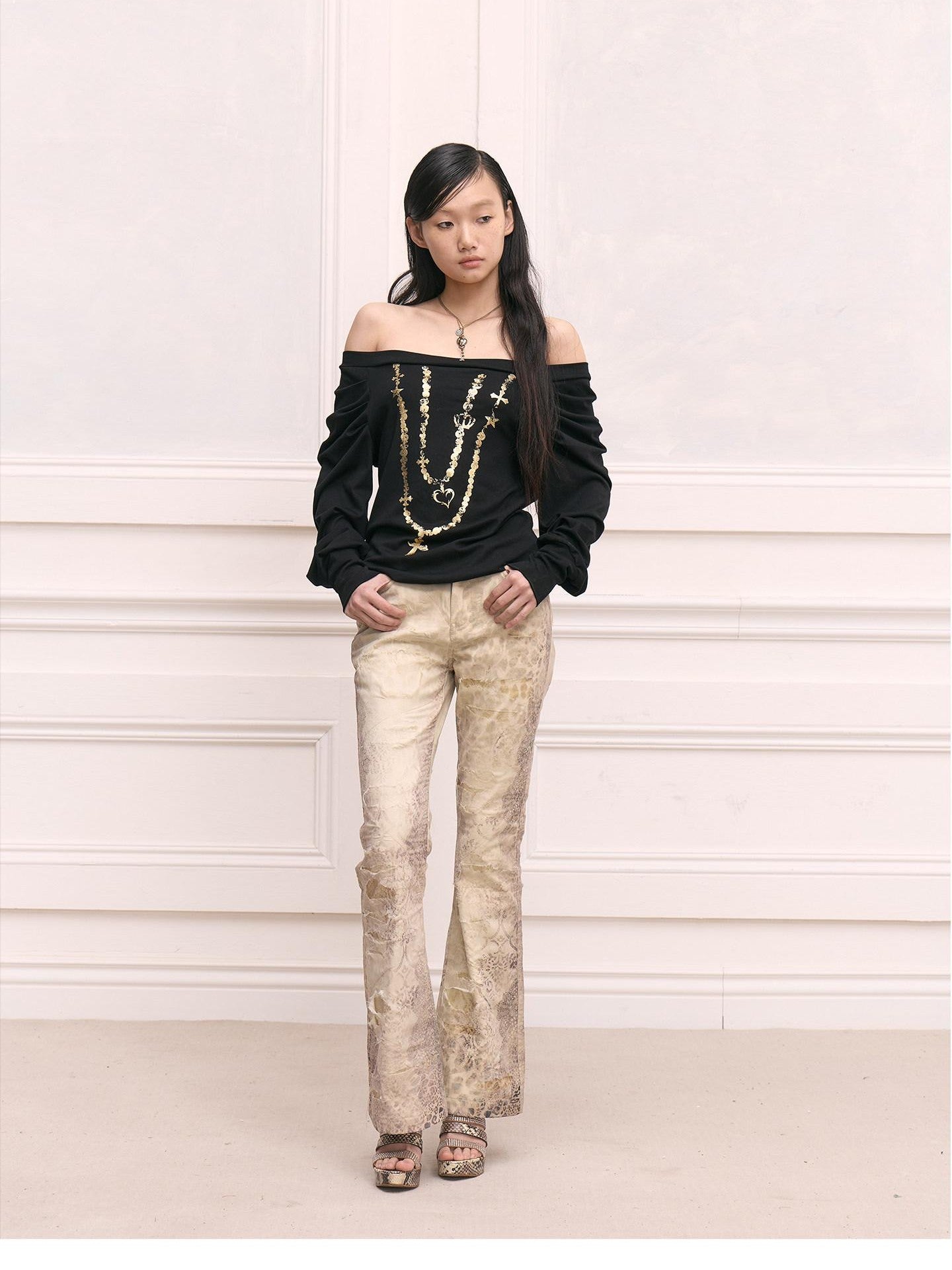 FayChui Vintage Leopard Distressed Mesh Ripped Women&