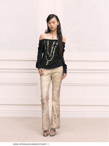 FayChui Vintage Leopard Distressed Mesh Ripped Women&