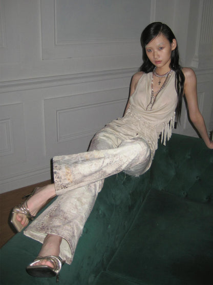 FayChui Vintage Leopard Distressed Mesh Ripped Women&