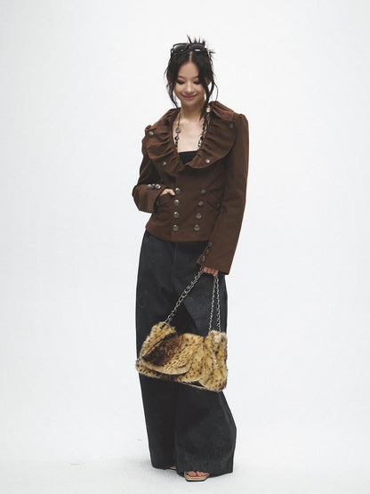 FayChui Vintage Leopard Plush Chain Box Women&