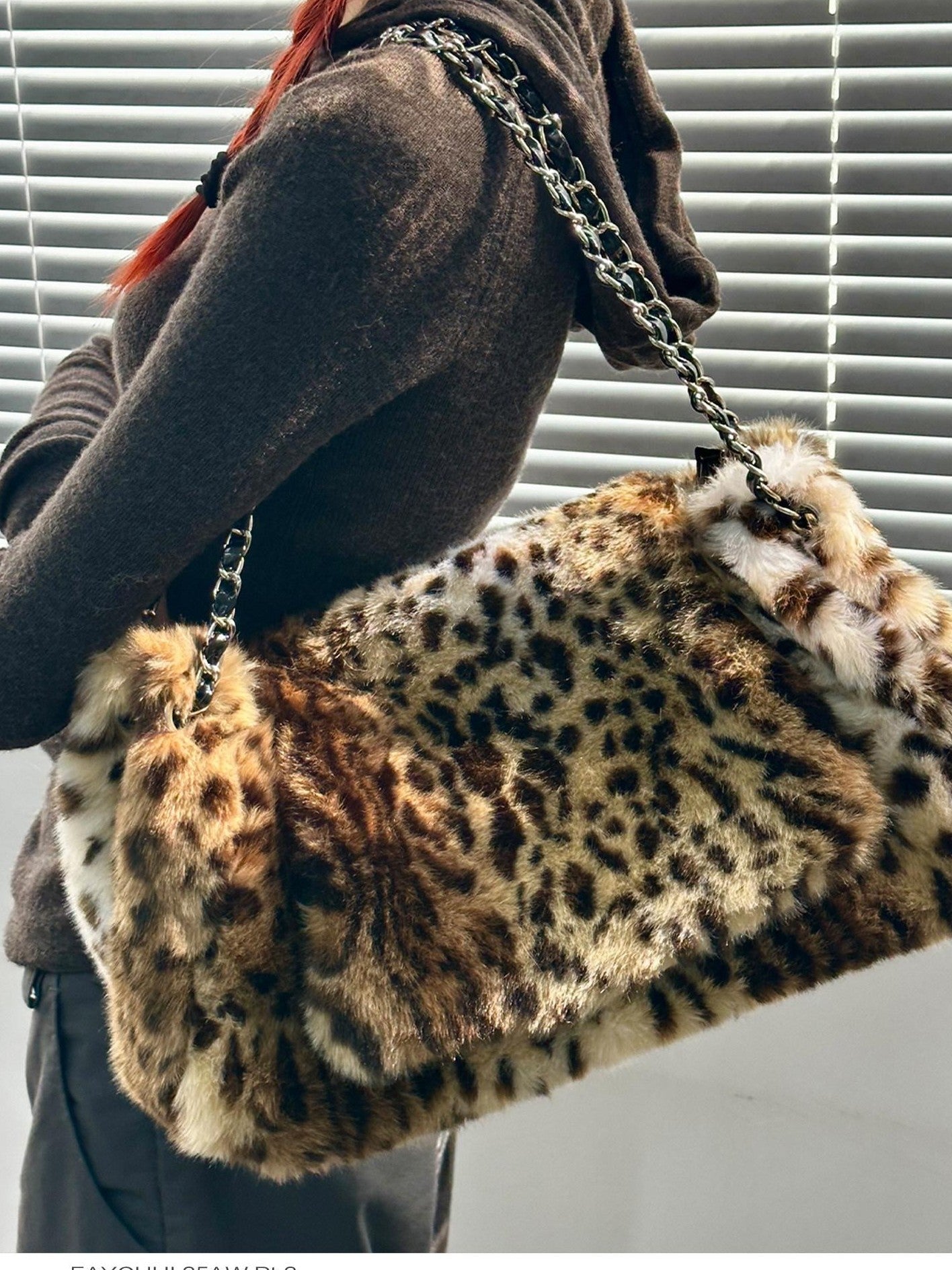 FayChui Vintage Leopard Plush Chain Box Women&