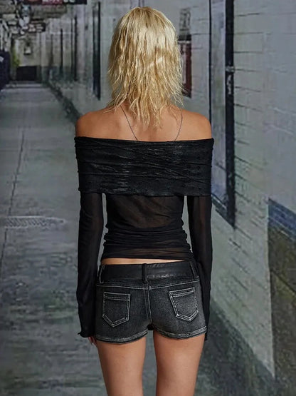 FayChui  Vintage Mesh Off Shoulder Top