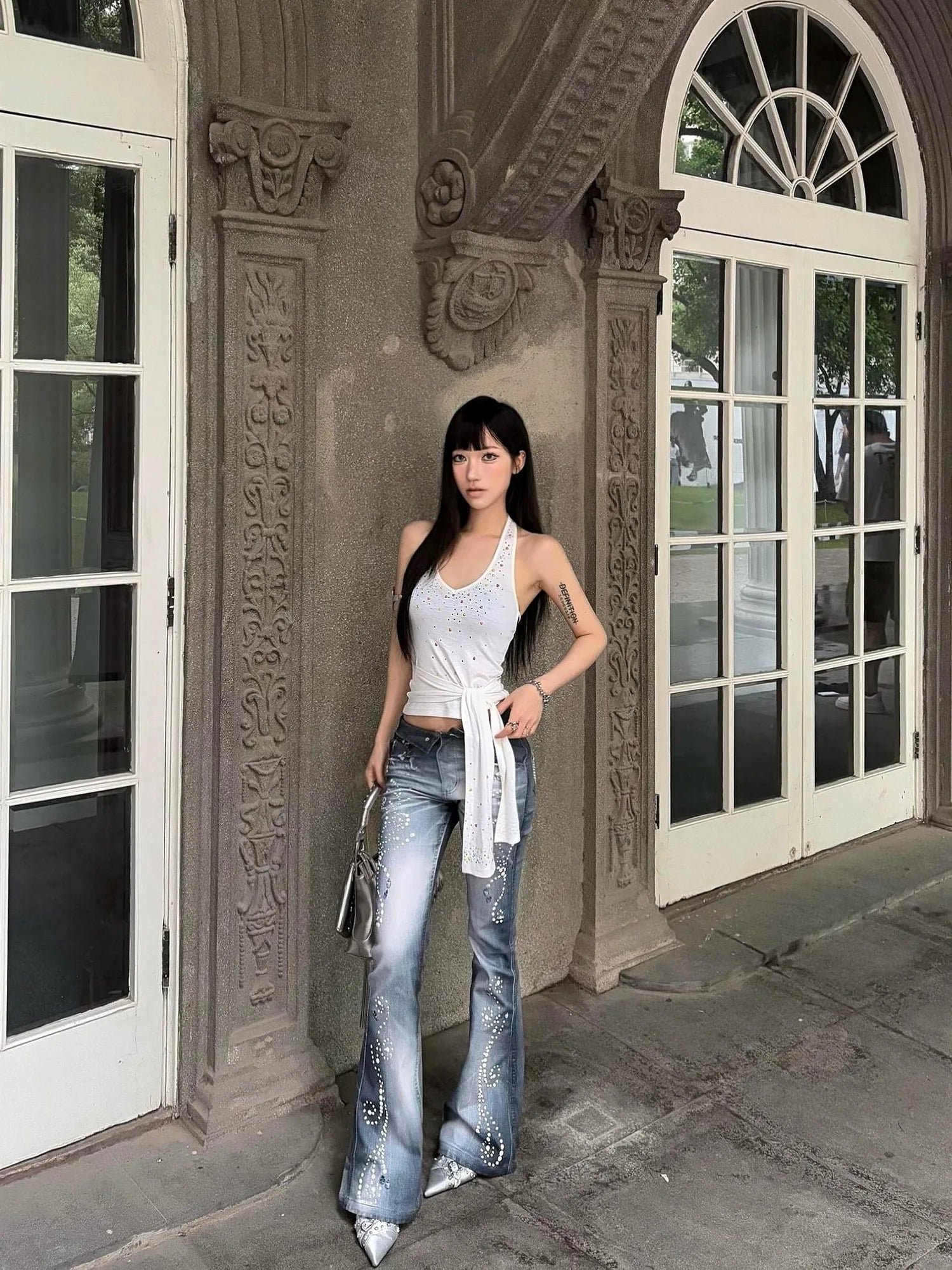 FayChui  Vintage Pearl Ocean Flared Jeans
