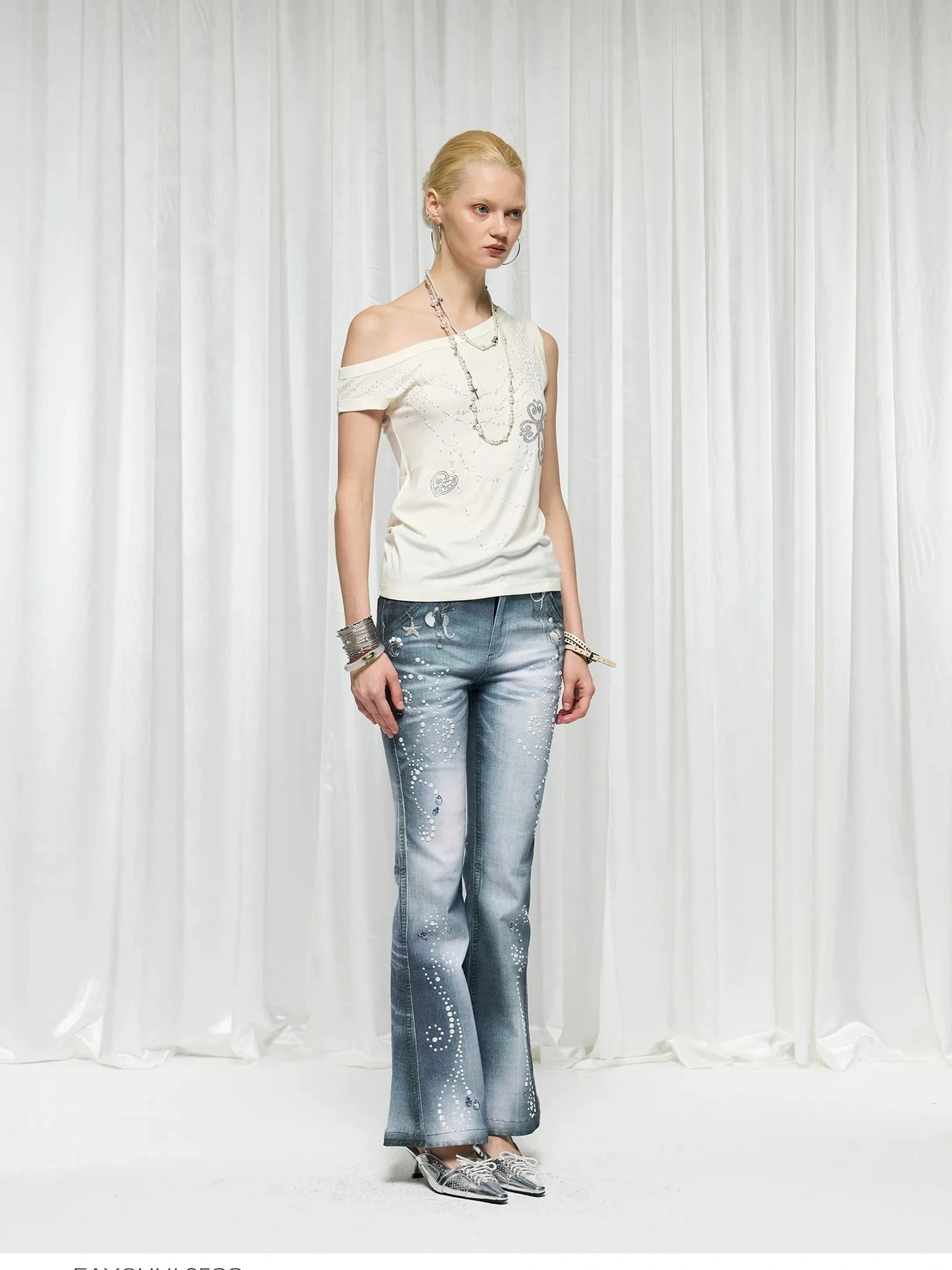 FayChui  Vintage Pearl Ocean Flared Jeans