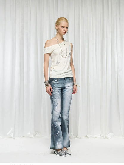 FayChui  Vintage Pearl Ocean Flared Jeans