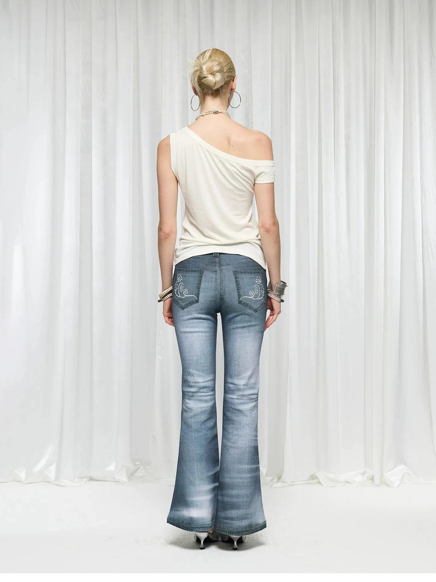 FayChui  Vintage Pearl Ocean Flared Jeans