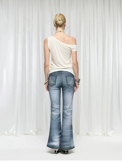 FayChui  Vintage Pearl Ocean Flared Jeans