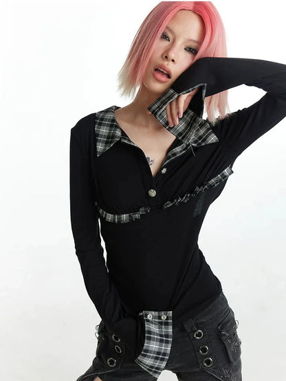 FayChui  Vintage Plaid Backless Fitted Shirt