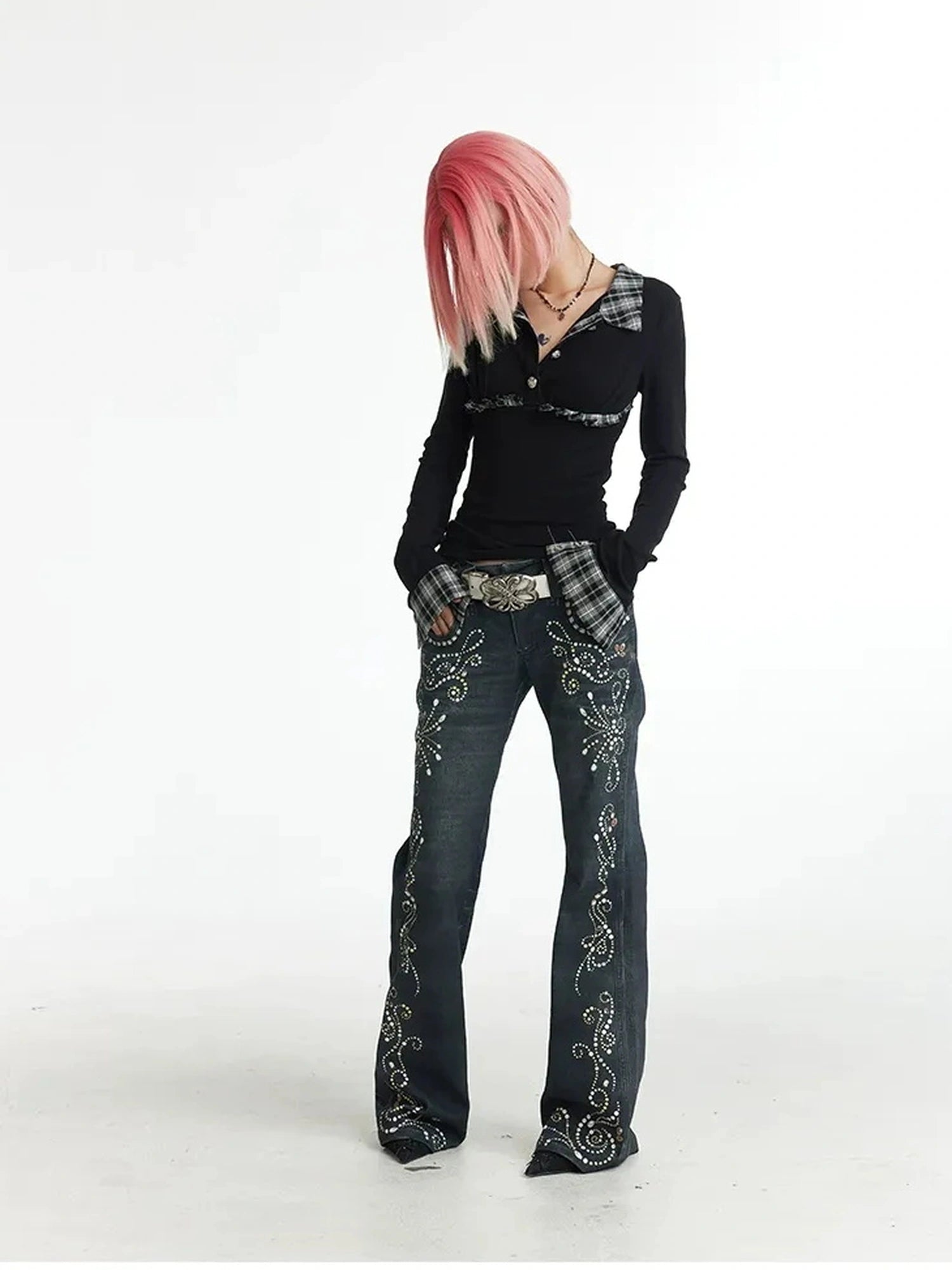 FayChui  Vintage Plaid Backless Fitted Shirt