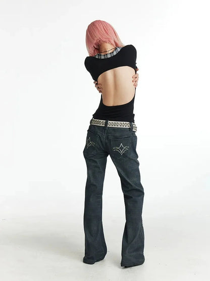 FayChui  Vintage Plaid Backless Fitted Shirt