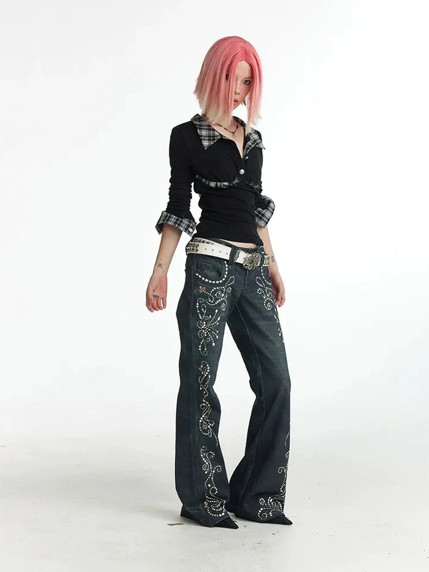 FayChui  Vintage Plaid Backless Fitted Shirt
