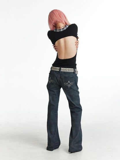 FayChui  Vintage Plaid Backless Fitted Shirt