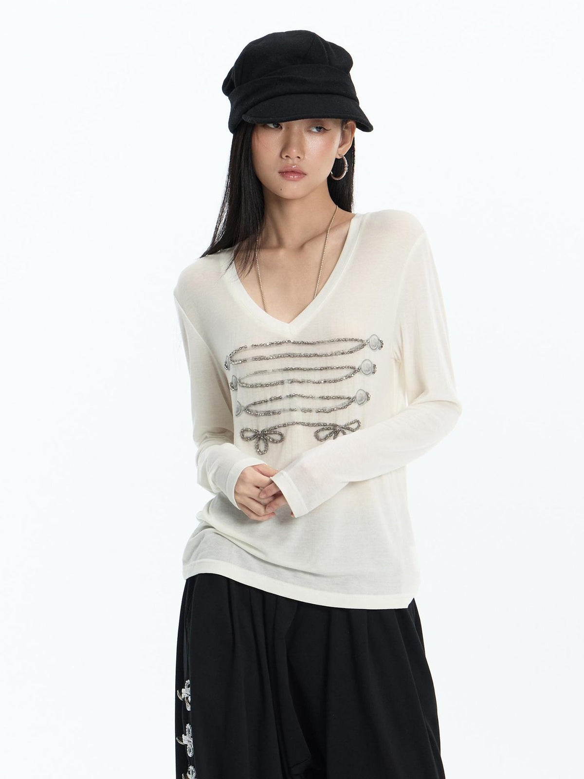 FayChui Vintage Print Court Style Rope Knot Women&