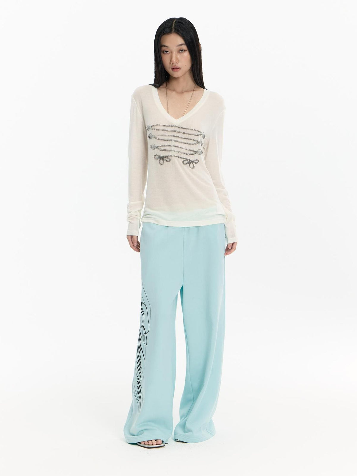 FayChui Vintage Print Court Style Rope Knot Women&
