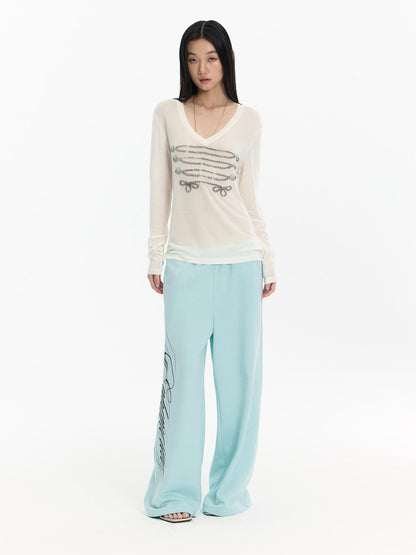 FayChui Vintage Print Court Style Rope Knot Women&