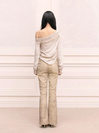 FayChui Vintage Print Studded Rhinestone One Shoulder Women&