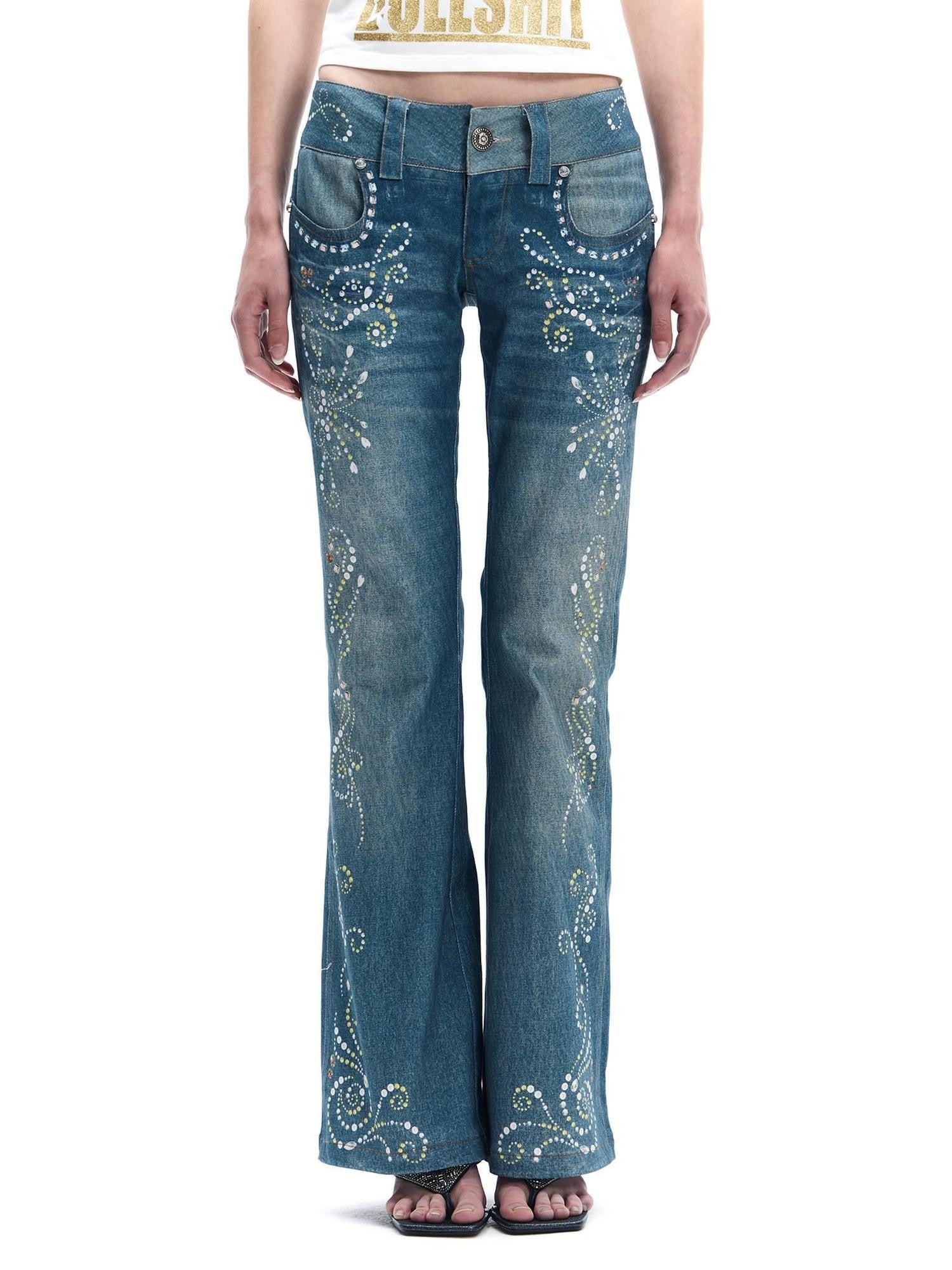 FayChui Vintage Rhinestone Embroidered High Waist Women&