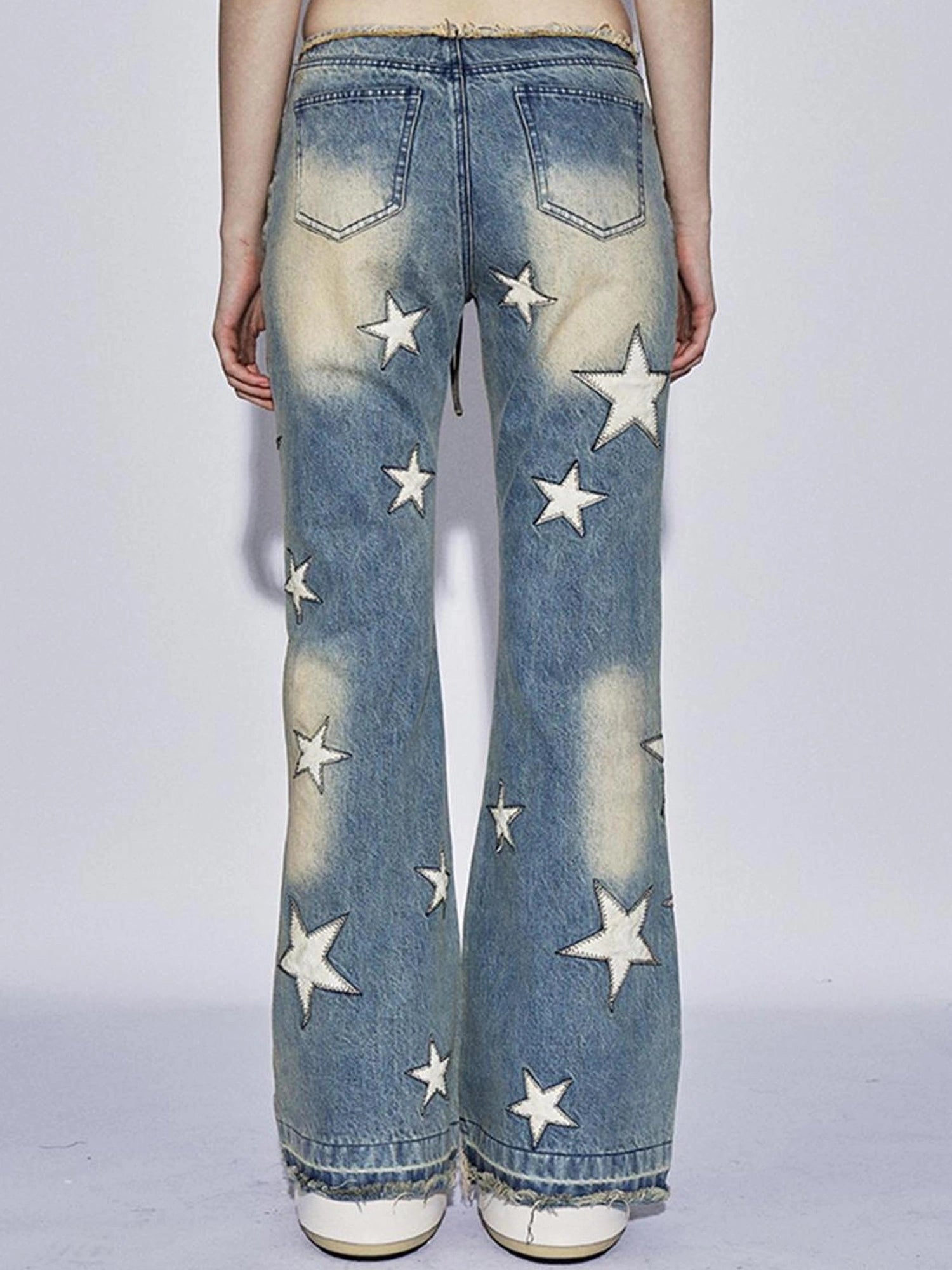 FayChui Vintage Star Embroidered Flared Low Rise Jeans