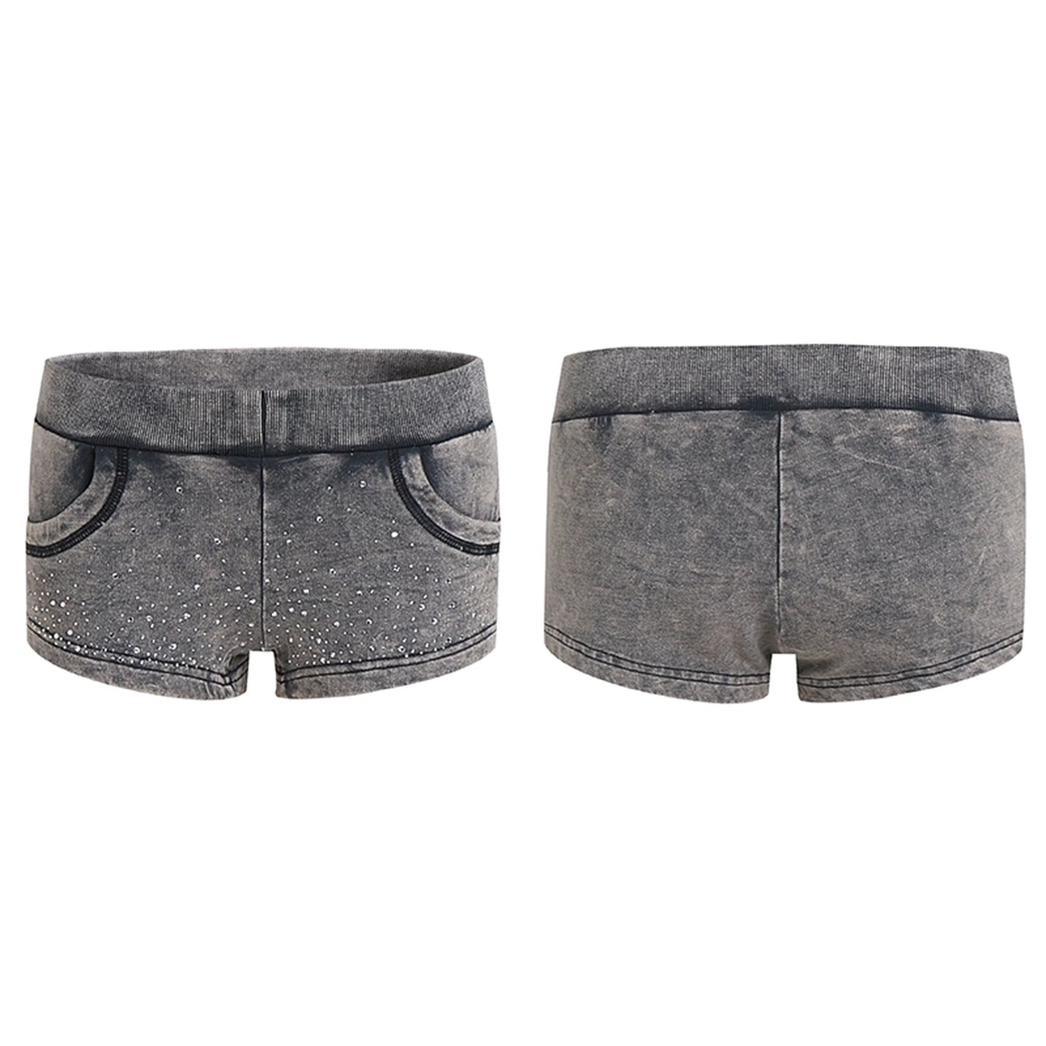 FayChui  Vintage Washed Distressed Rhinestone Low Rise Shorts