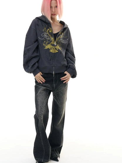 FayChui  Vintage Washed Gold Foil Hoodie