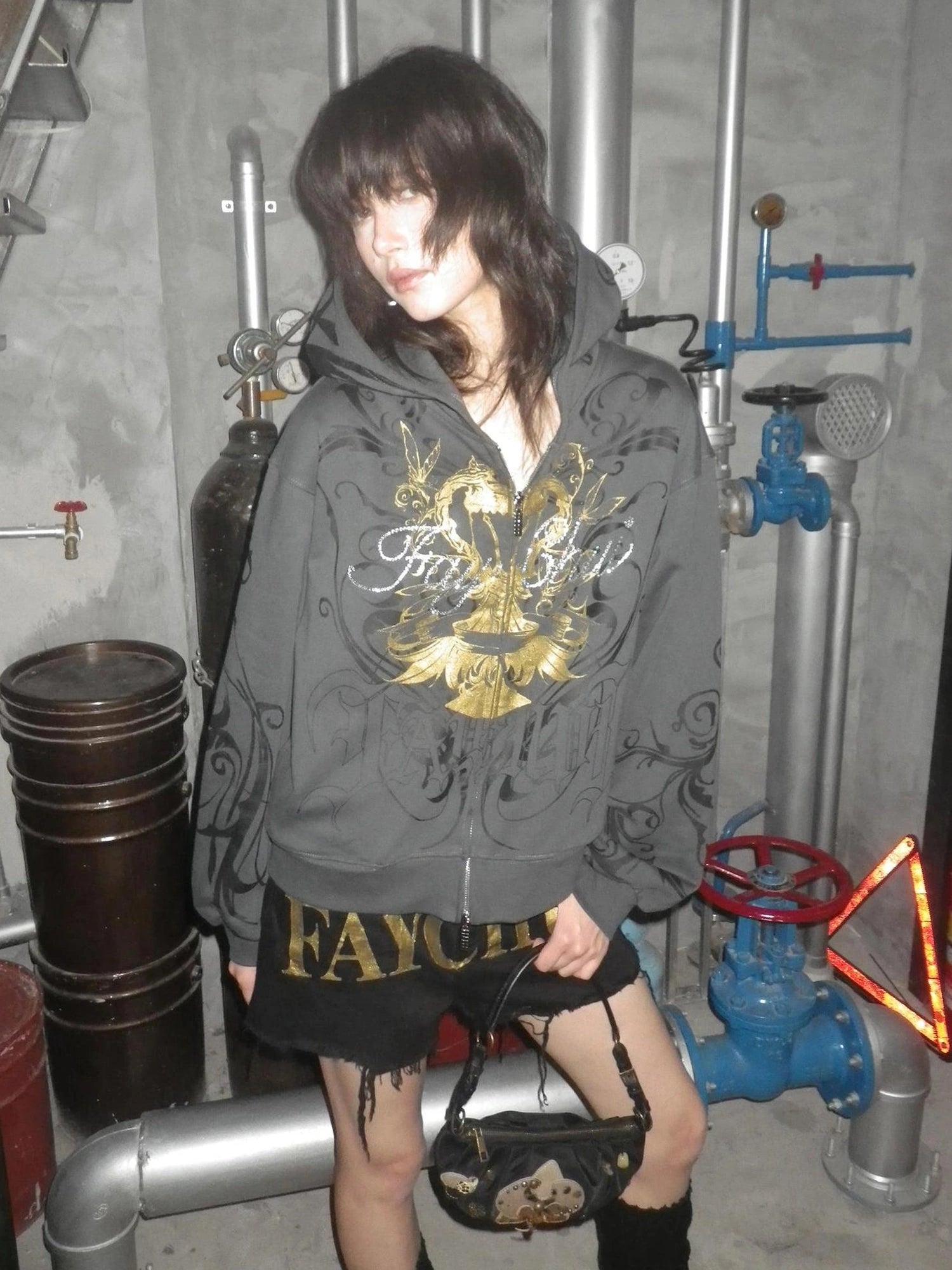 FayChui  Vintage Washed Gold Foil Hoodie