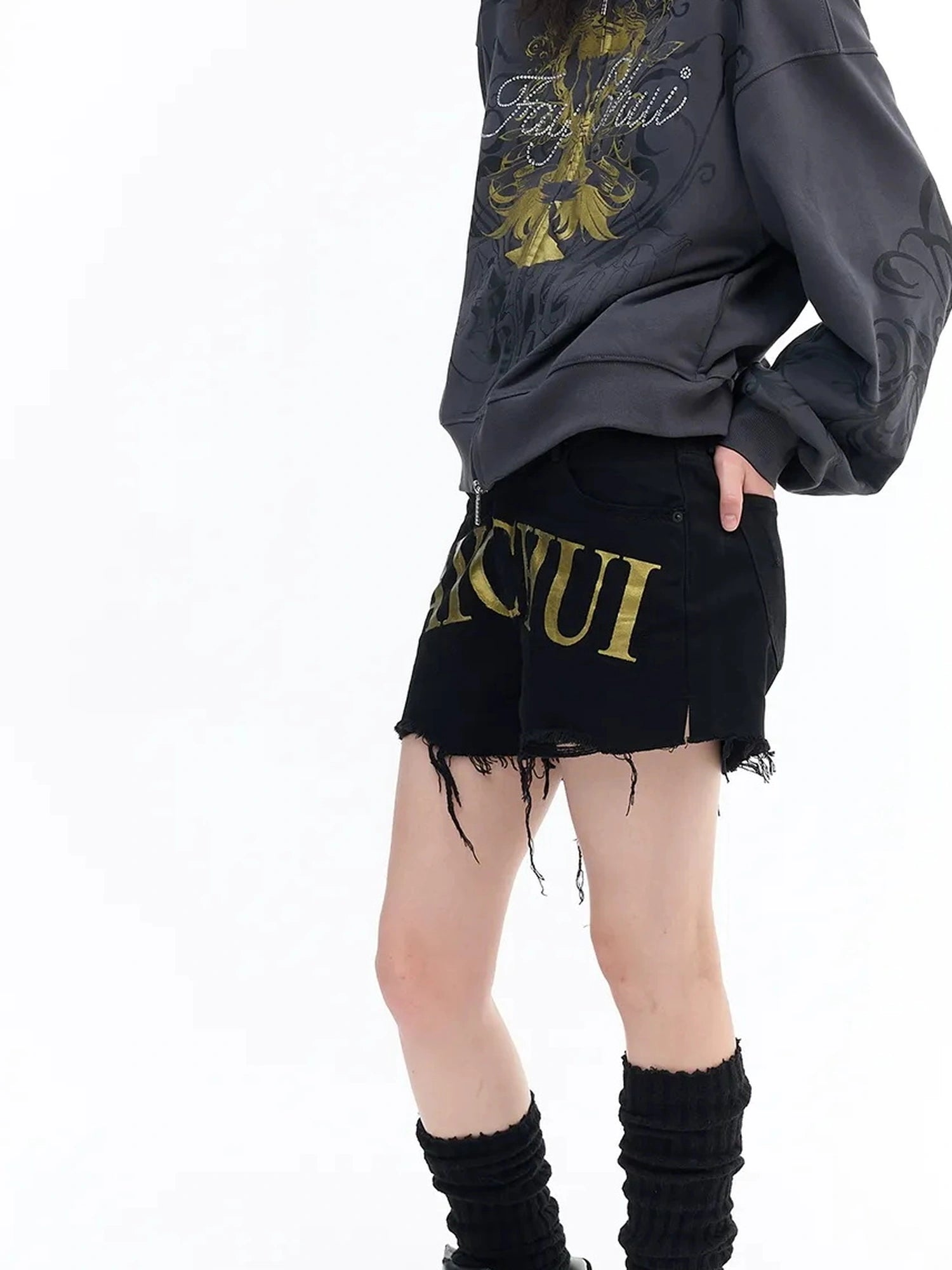 FayChui  Vintage Washed Gold Foil Hoodie