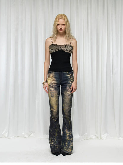 FayChui  Vintage Washed Leopard Flare Jeans