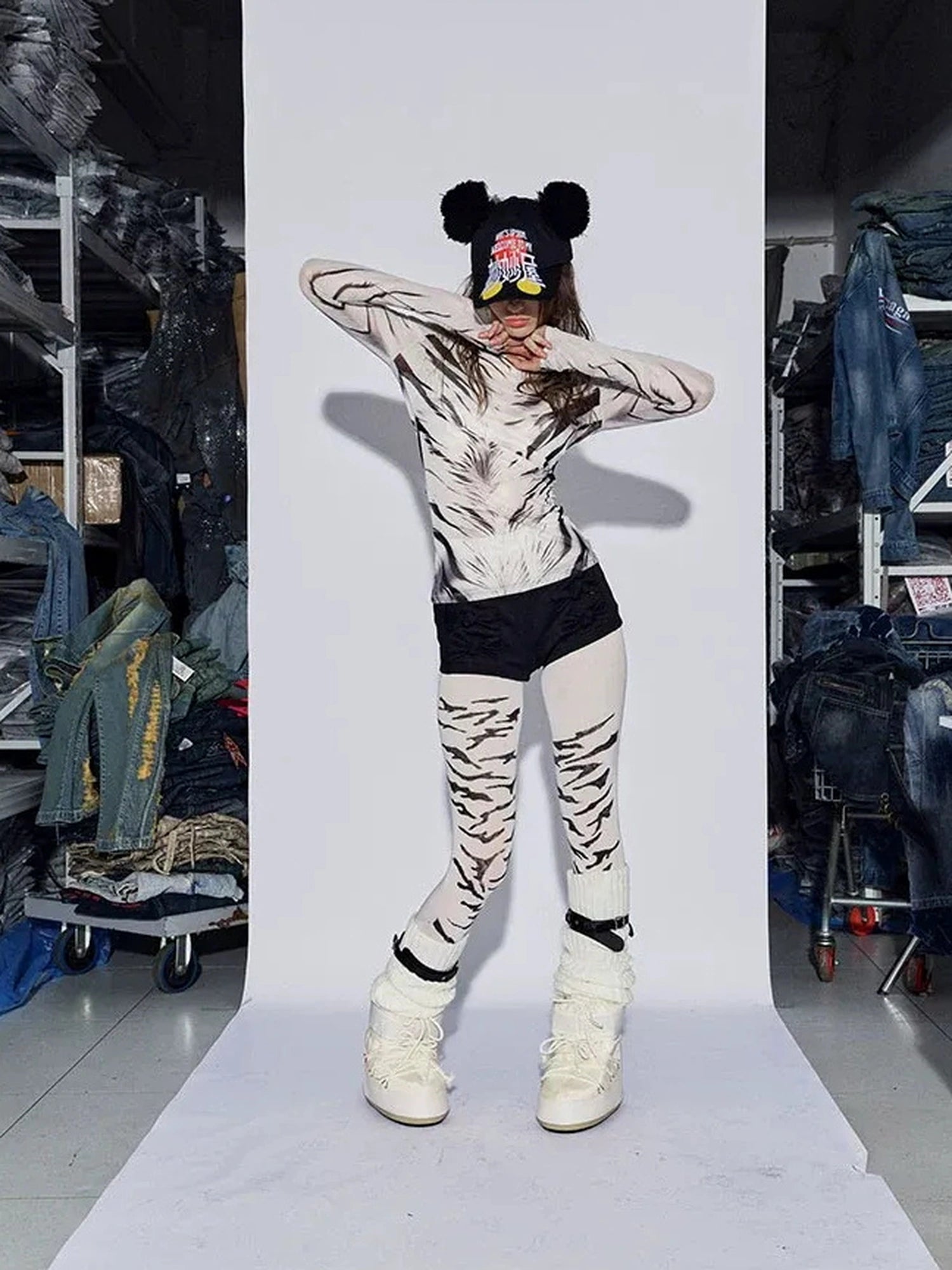 FayChui Vintage Wild Zebra Mesh Top
