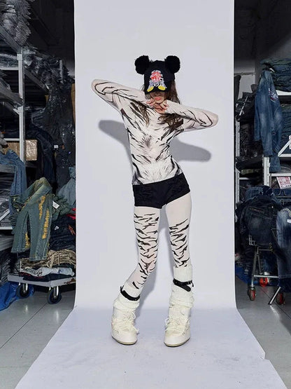 FayChui Vintage Wild Zebra Mesh Top