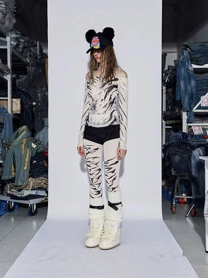 FayChui Vintage Wild Zebra Mesh Top