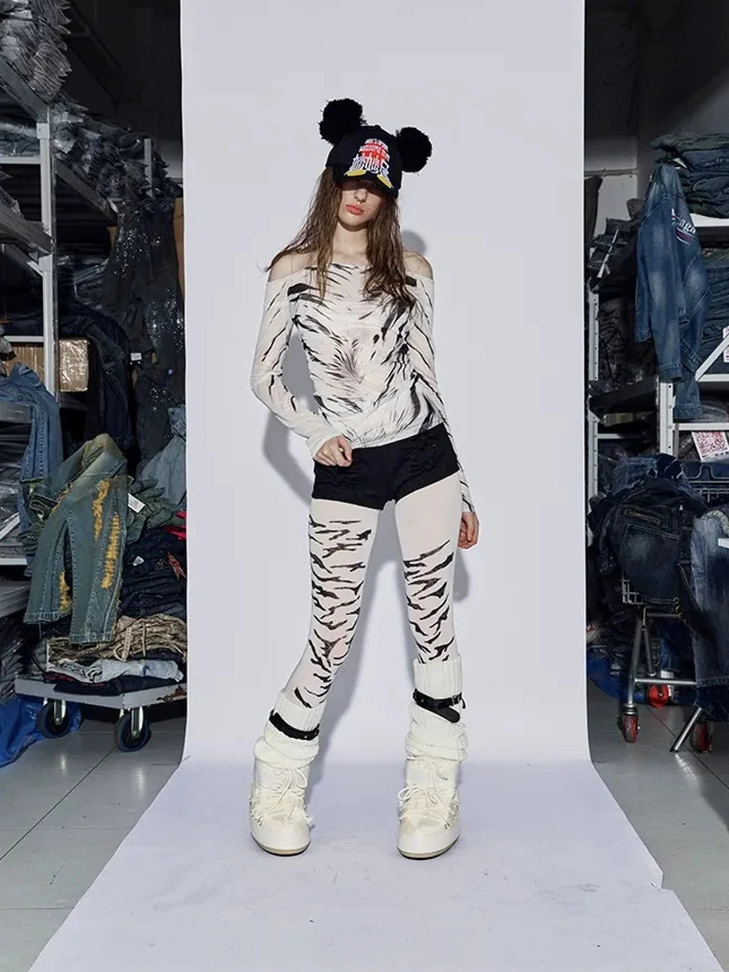 FayChui Vintage Wild Zebra Mesh Top