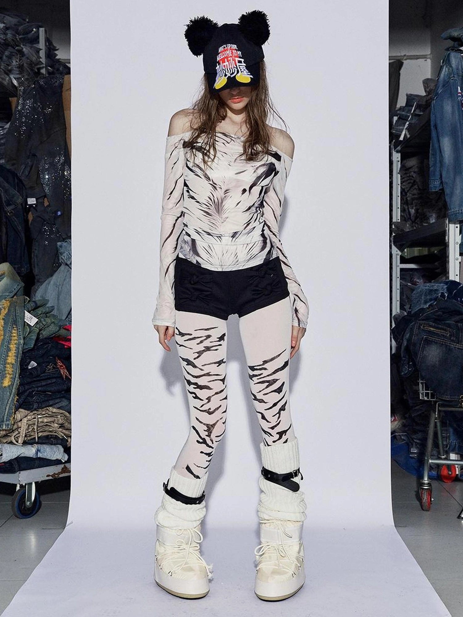 FayChui Vintage Wild Zebra Mesh Top