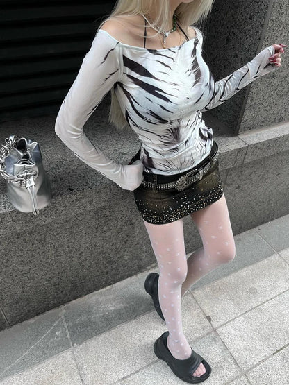 FayChui Vintage Wild Zebra Mesh Top