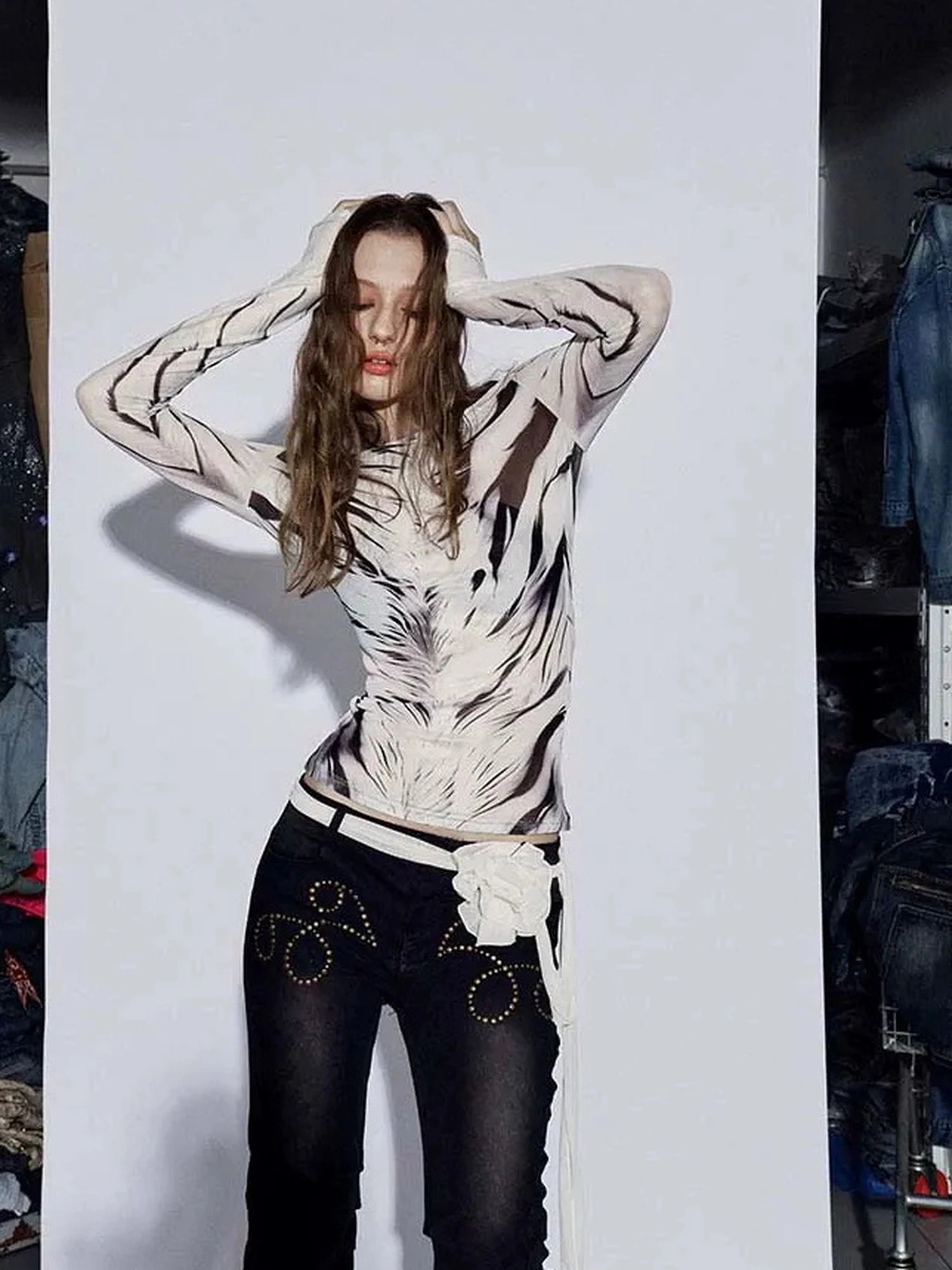 FayChui Vintage Wild Zebra Mesh Top