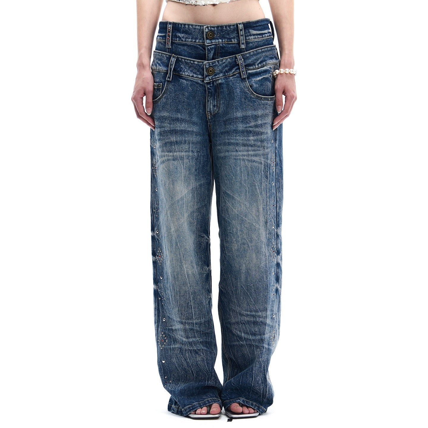 FayChui_Washed_Diamond_Rhinestone_Double_Waist_Women&