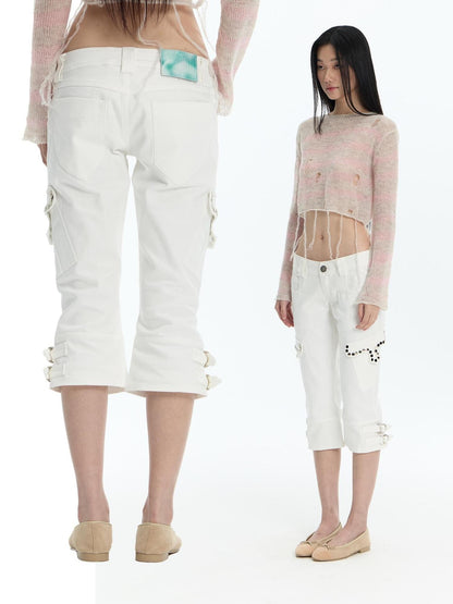 FayChui Washed Studded Cargo Pocket Flare Women&
