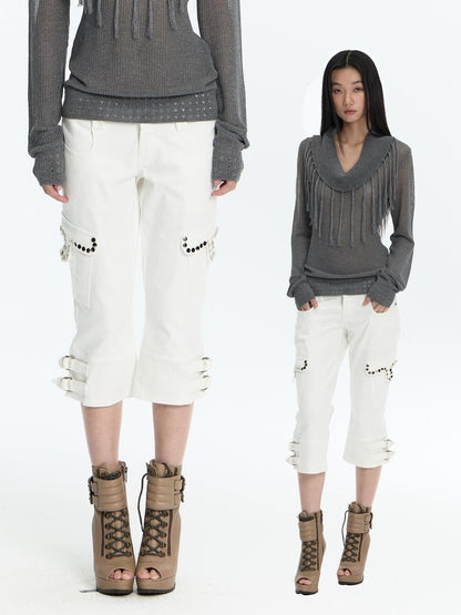 FayChui Washed Studded Cargo Pocket Flare Women&