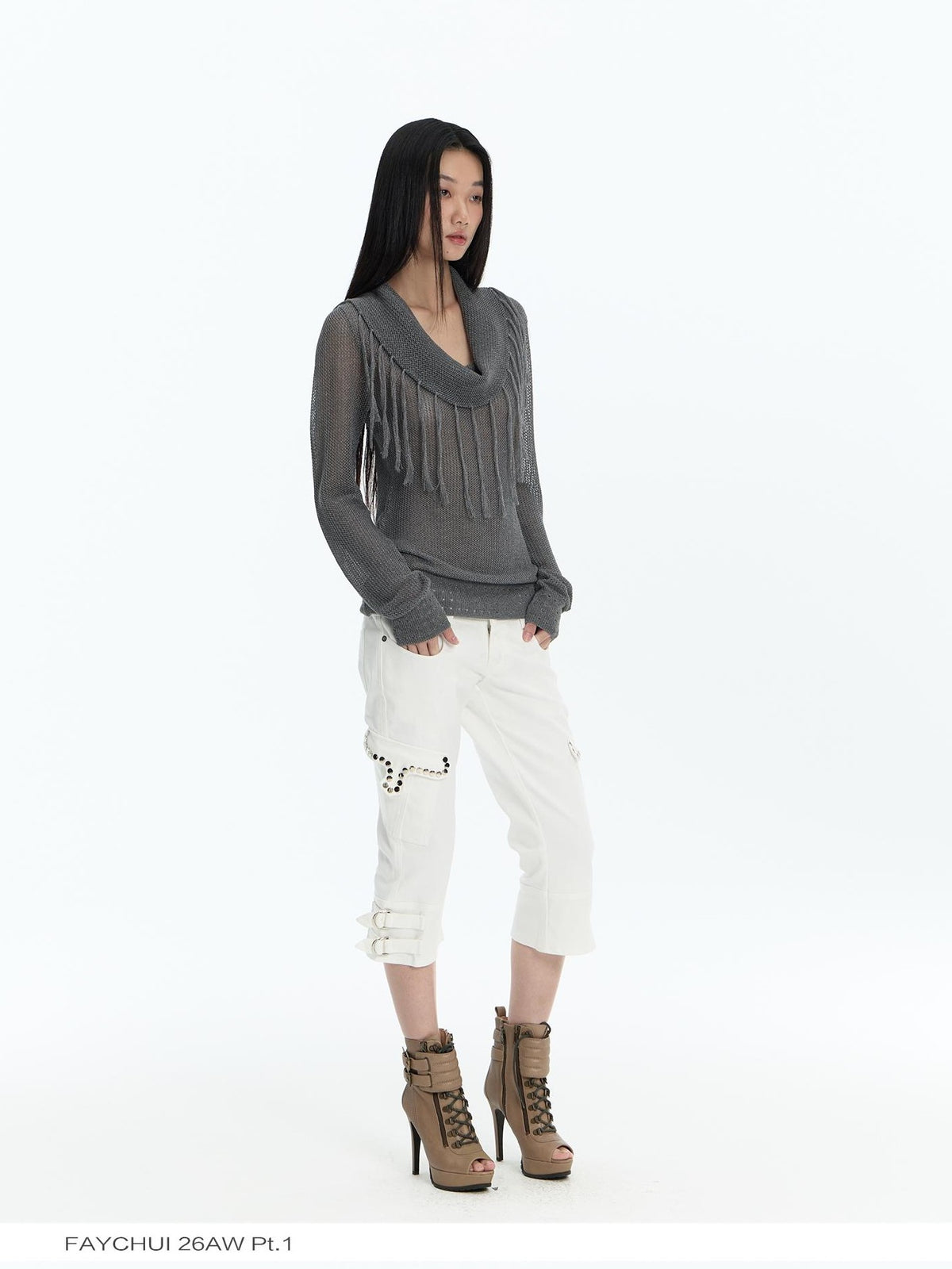FayChui Washed Studded Cargo Pocket Flare Women&